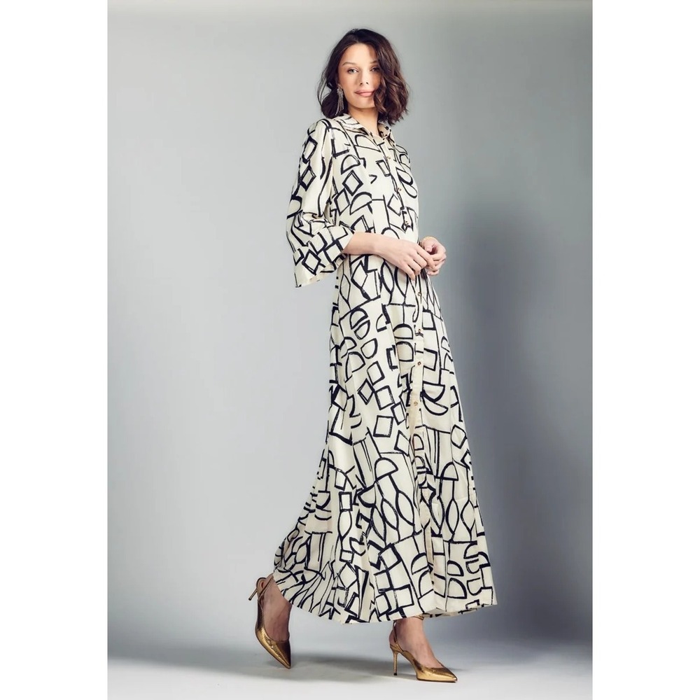 Aleeza Paris Vollare Maxi Dress Ivory Black Print Size Large